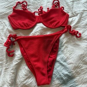 PacSun Red Textured Bikini Set with Tie Details